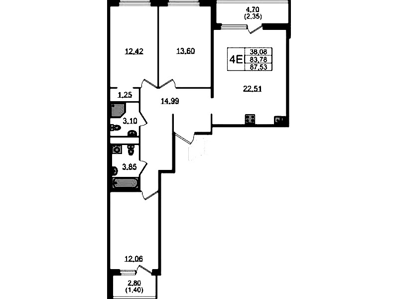 3-комнатная квартира 87.53 м², 4/15 эт., ЖК «GloraX Парголово»